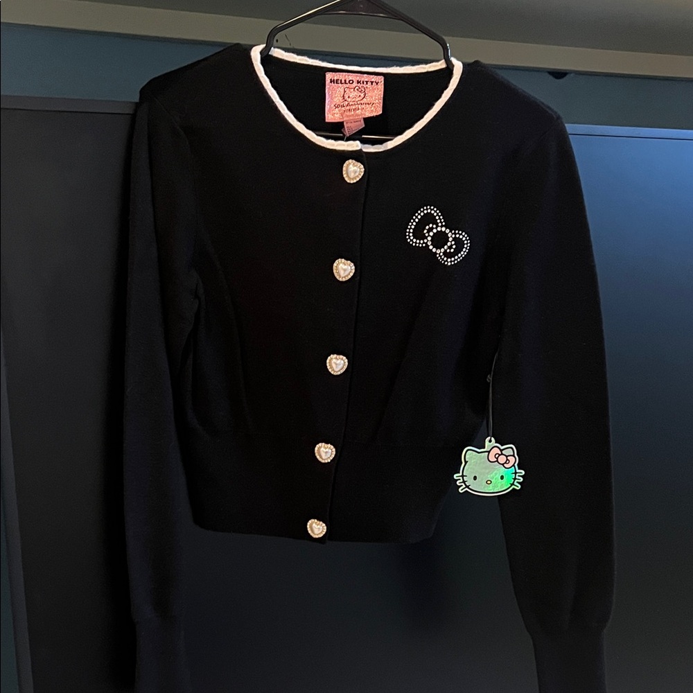 Hello Kitty Black Cardigan with Heart Buttons and Bow Detail